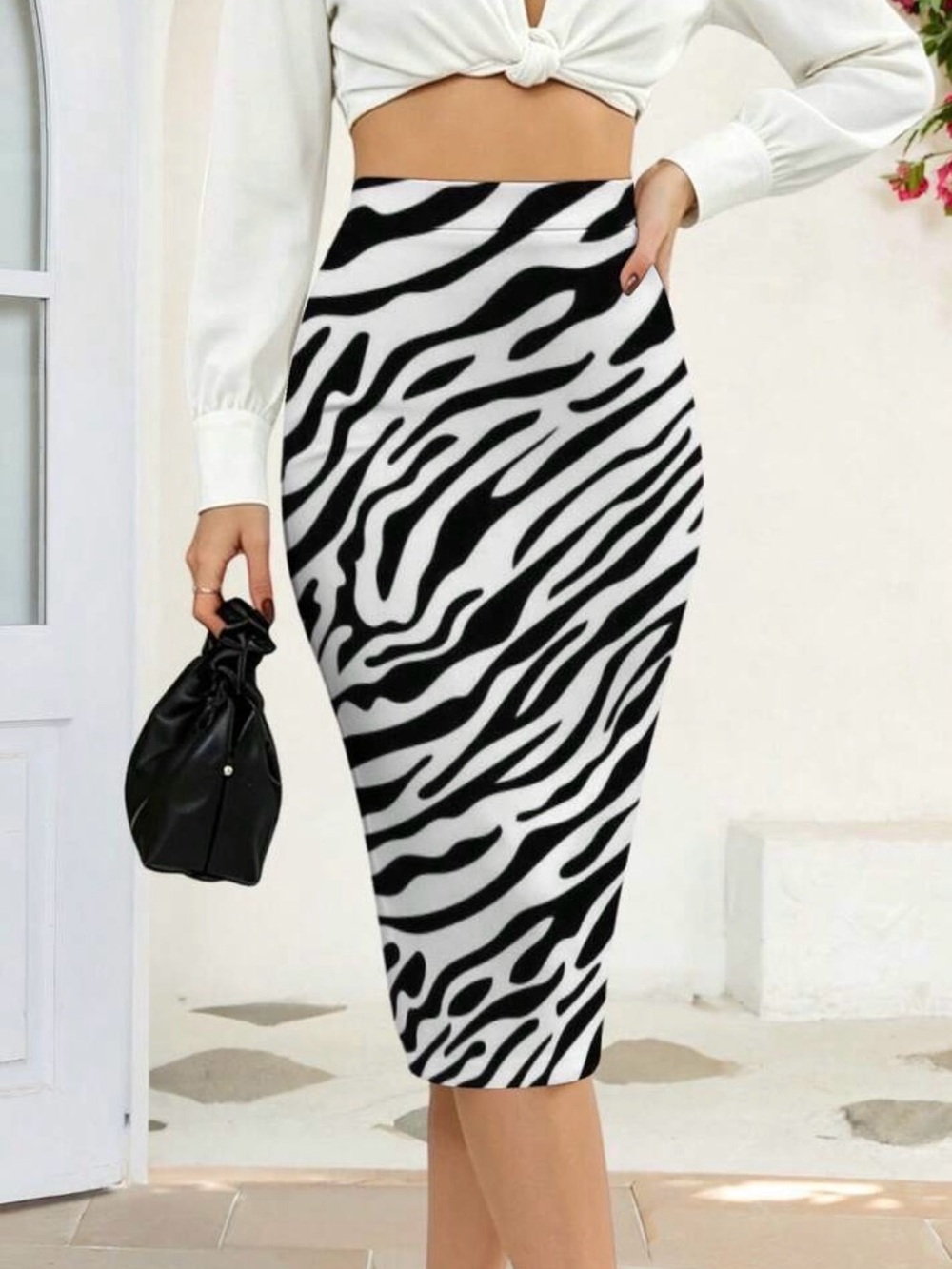 NWOT Zebra Print Bodycon Pencil Skirt - Black & White